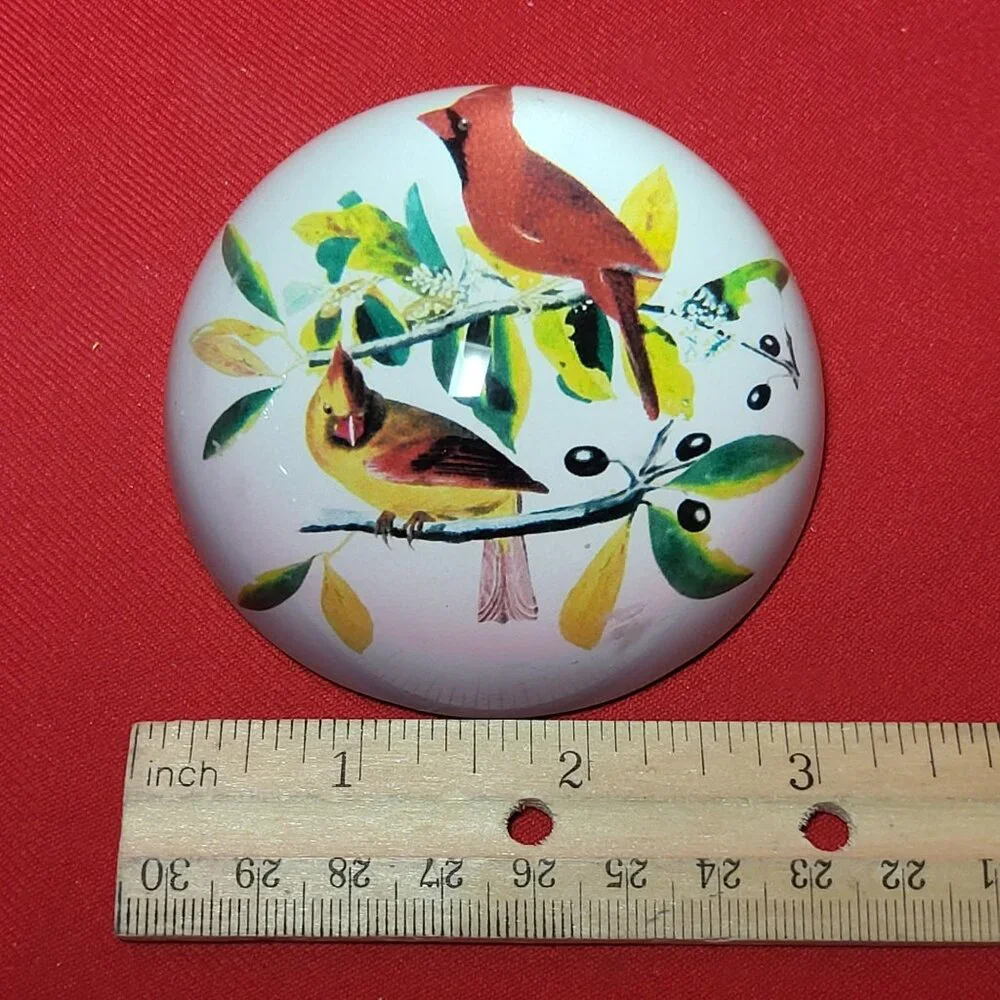 Vintage Art Glass Paperweight Bird on Olive Branches Half Round Dome